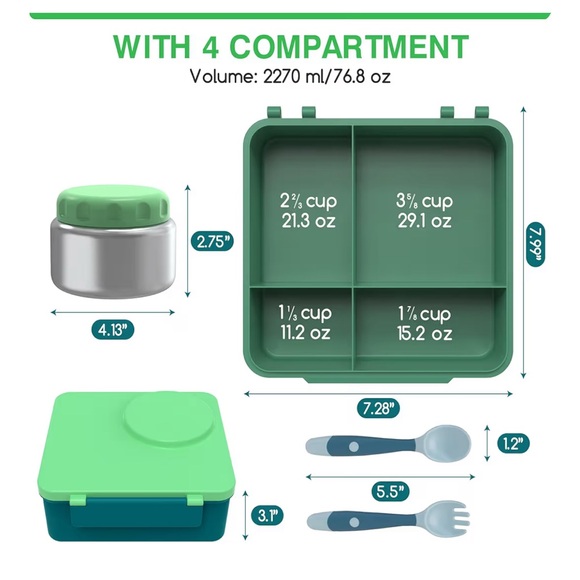 4-Compartment Bento Lunch Box NEW! w/ Insulated Food Jar & Utensils – Leakproof - Picture 2 of 8
